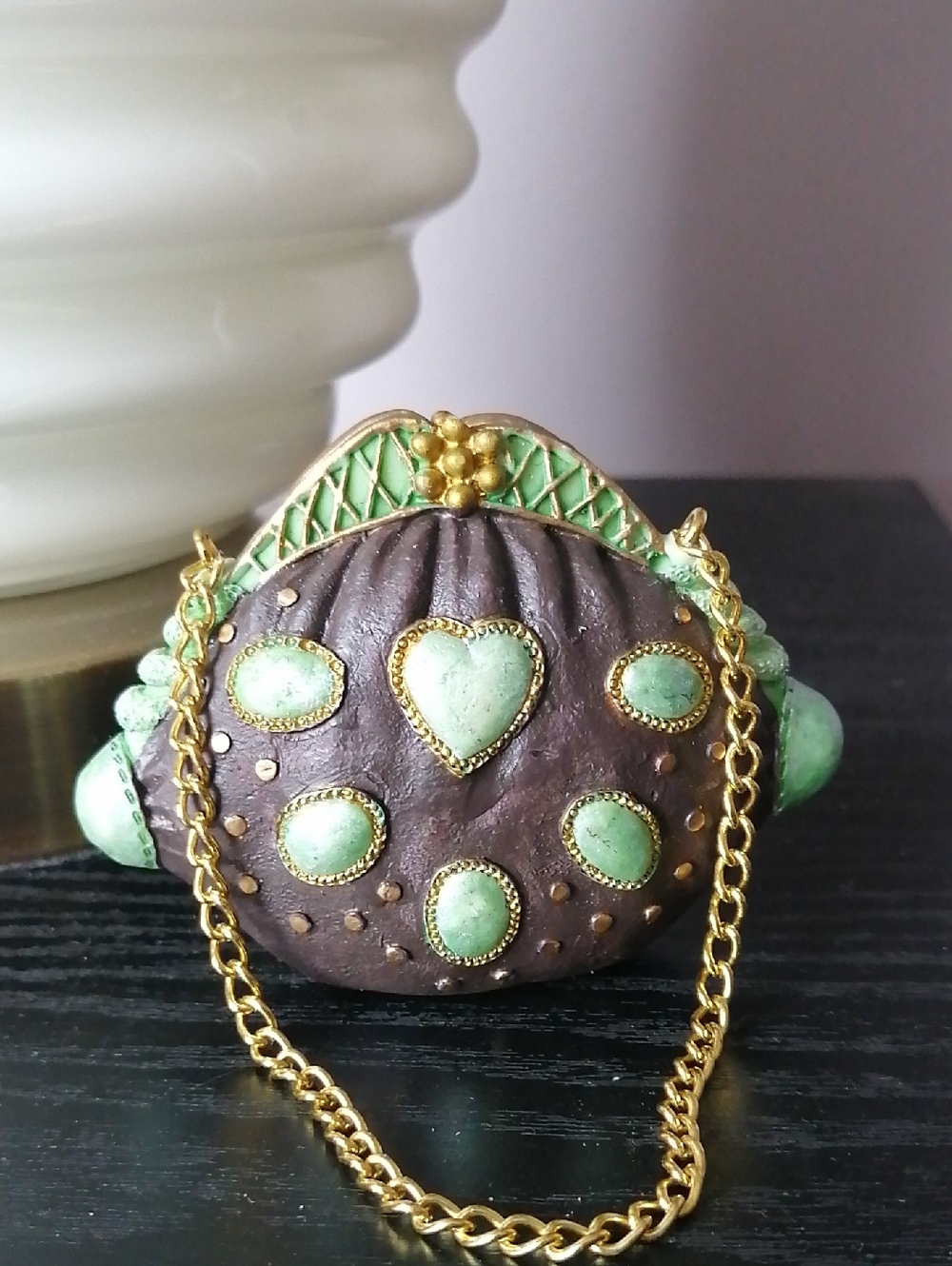 2/$20🔹Vintage Miniature Purse Ceramic Resin Figurine Brown Mint Turquoise